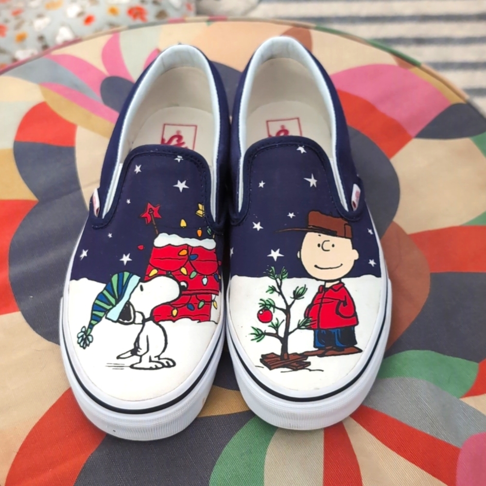Snoopy Peanuts Christmas Holiday Vans Slip Ons